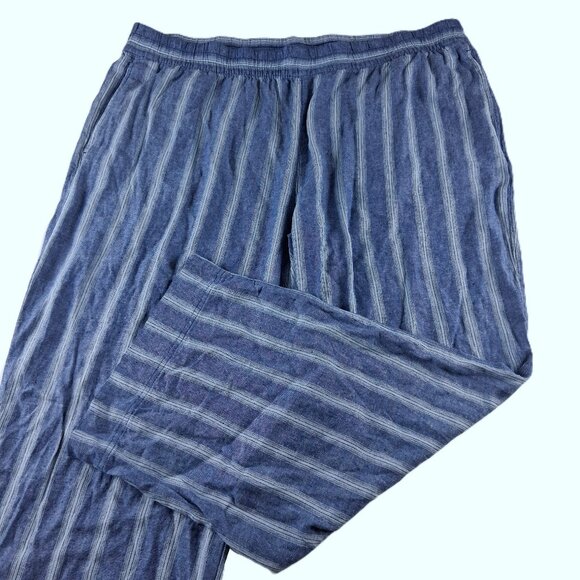 Old Navy High Rise Wide Leg Pants Women's Size XXL Blue Striped Linen Blend - Picture 1 of 7